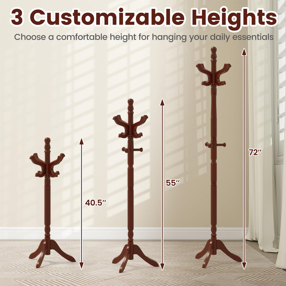 Giantex Solid Wood Coat Rack Freestanding Hall Tree with 3 Adjustable Heights and 11 Hooks