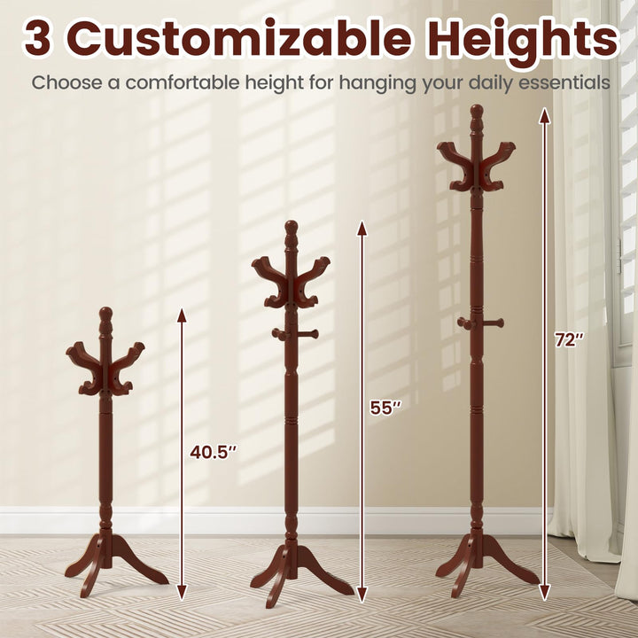 Giantex Solid Wood Coat Rack Freestanding Hall Tree with 3 Adjustable Heights and 11 Hooks