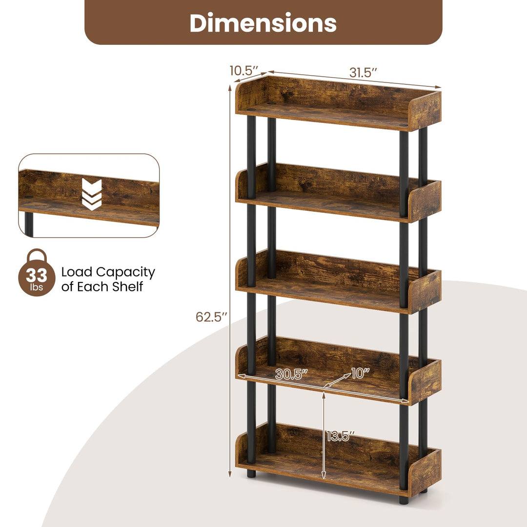 Giantex 5-Tier Bookshelf with Anti-Tipping Kit & Open Storage Organizer for Living Room Bedroom