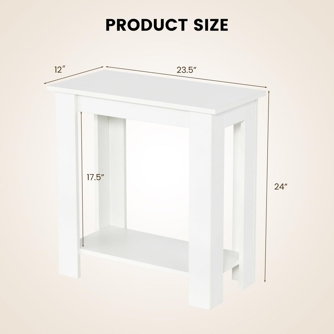 Giantex 2-Tier End Table White, Modern Side Table with Storage Shelf
