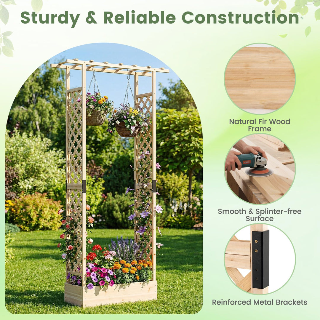 Giantex Wooden Raised Garden Bed with Trellis & Hanging Roof