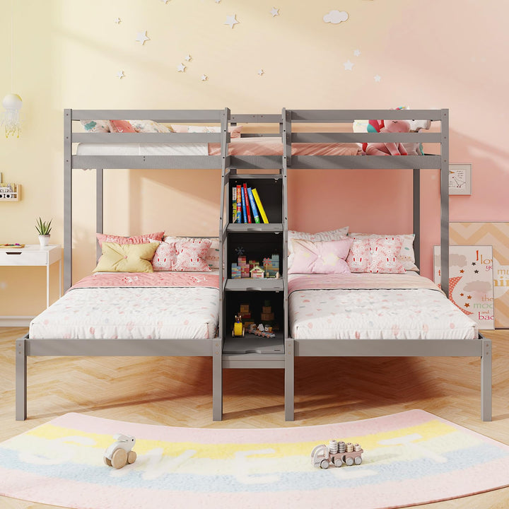 Giantex Twin Over Twin & Twin Bunk Bed Triple Bunk Beds with 4-Step Storage Stair