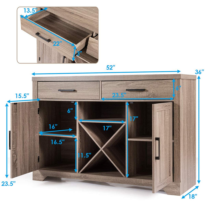 Giantex Buffet Cabinet, Farmhouse Sideboard with 2 Large Storage Drawers, Detachable Wine Rack(Gray)