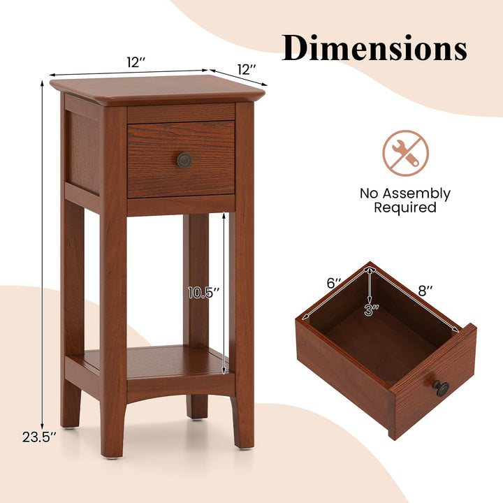 Giantex Narrow End Table with Drawer 23.5" H Side Table w/Open Storage Shelf & Solid Wood Frame