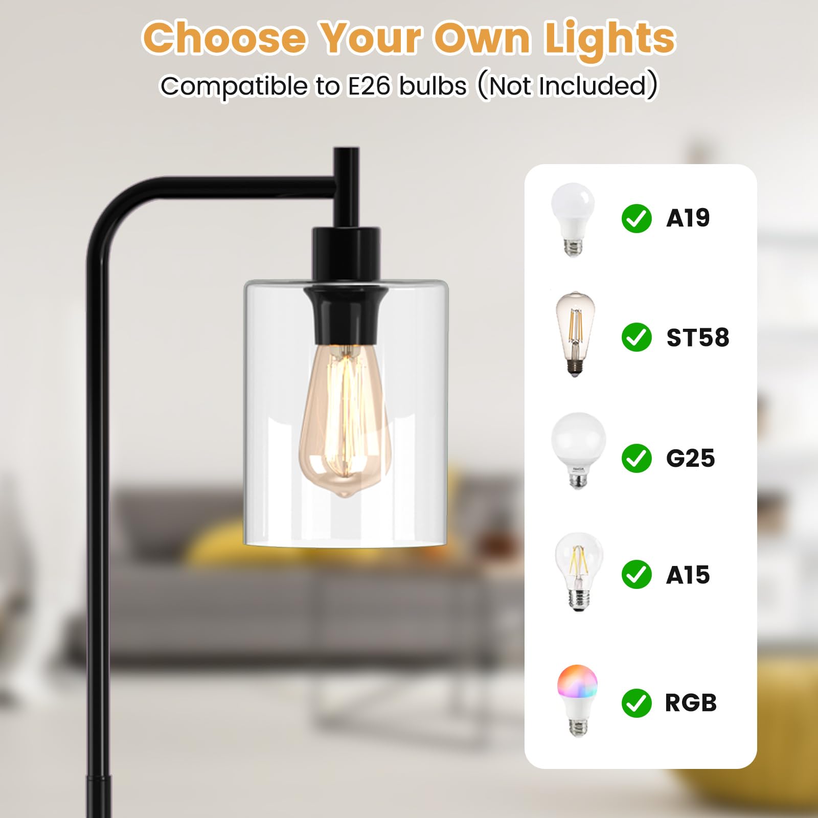 Giantex Industrial Floor Lamp, 66" Tall Pole Lamp with Clear Glass Lampshade