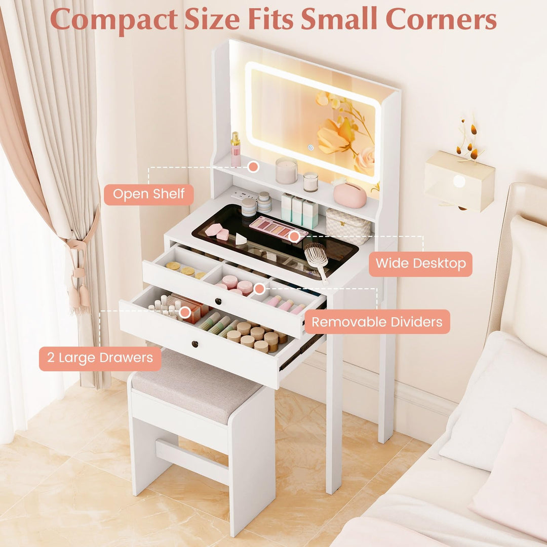 CHARMAID Compact Vanity Desk with Lighted Mirror
