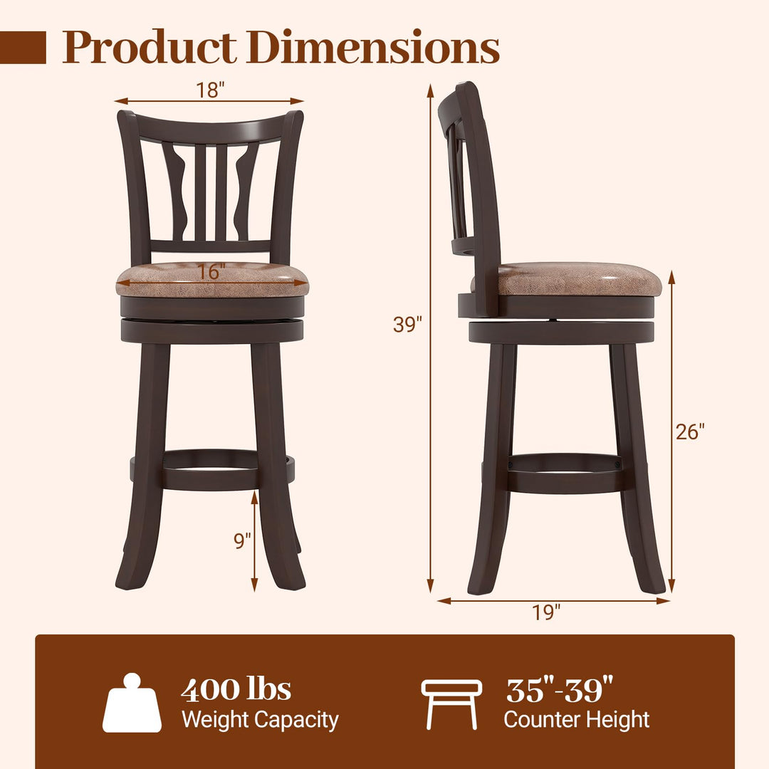 Giantex 26" Upholstered Counter Height Swivel Bar Stools Set of 2/4 with Back and Solid Rubber Frame