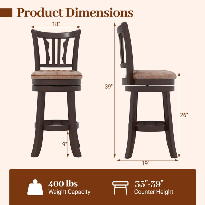 Giantex 26" Upholstered Counter Height Swivel Bar Stools Set of 2/4 with Back and Solid Rubber Frame