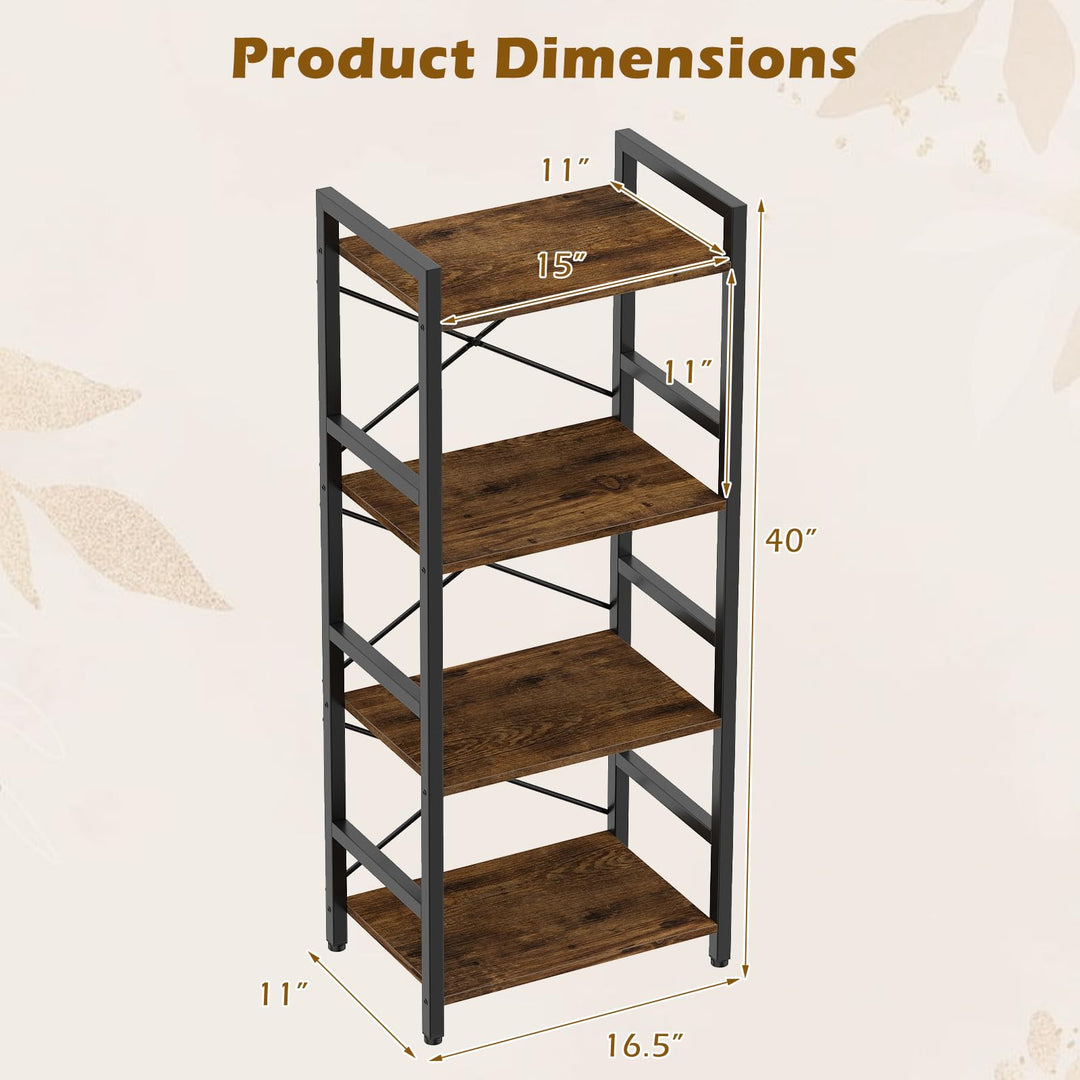 Giantex 4-Tier Bookshelf | Narrow Freestanding Display Shelf with Metal Frame (1/2)