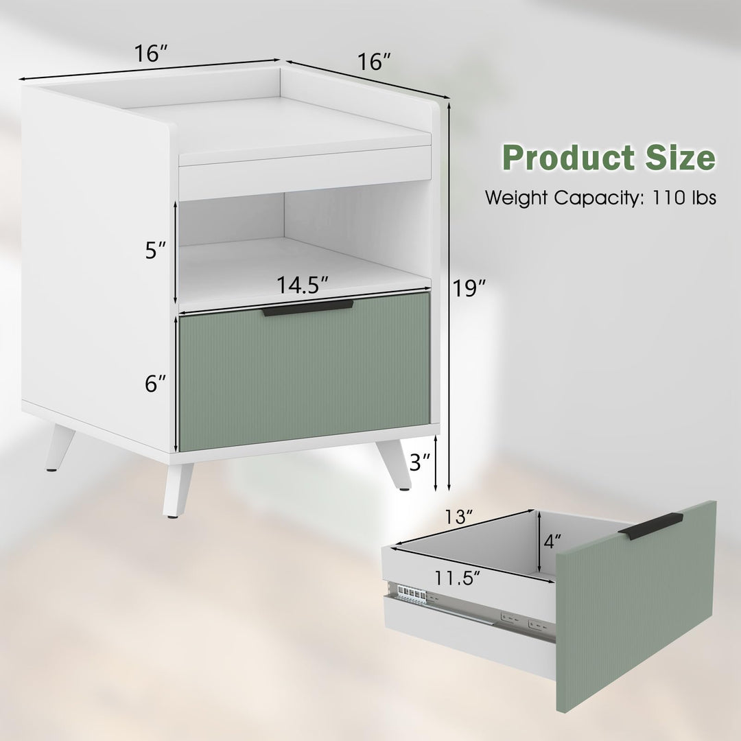 Giantex Nightstand with Drawer, 3-Tier Bedside Table with Storage Drawer & Open Compartment