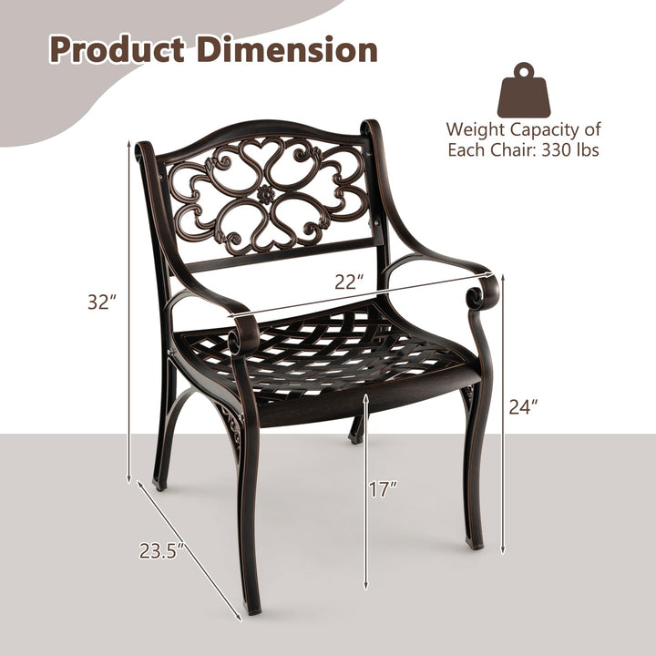 Giantex Cast Aluminum Patio Chairs Set of 2, All Weather Outdoor Dining Chairs w/Armrests and Curved Seats