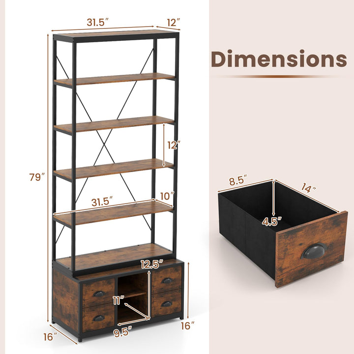 Giantex 8-Tier Bookshelf with Storage, 79" Freestanding Bookcase with 4 Fabric Drawers & Adjustable Shelf