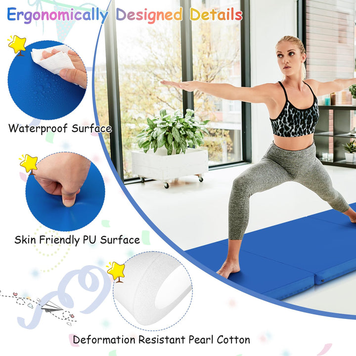Giantex 6'x 2' Gymnastics Mat, 2" Thick Folding Tumbling Mat with Hook and Loop Fastener