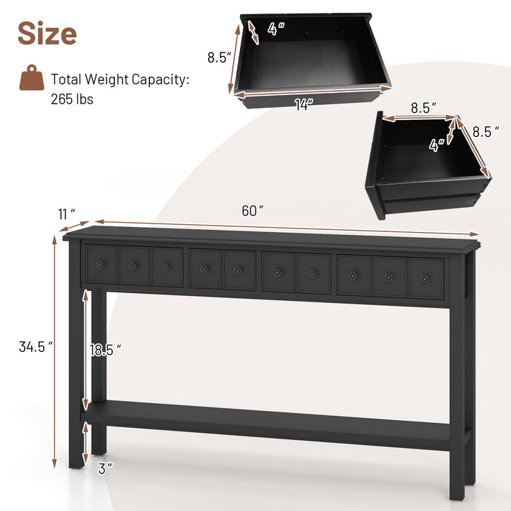 Giantex Narrow Console Table with Storage - 60" Long Sofa Side Table w/ 4 Drawers & Open Shelf, Espresso
