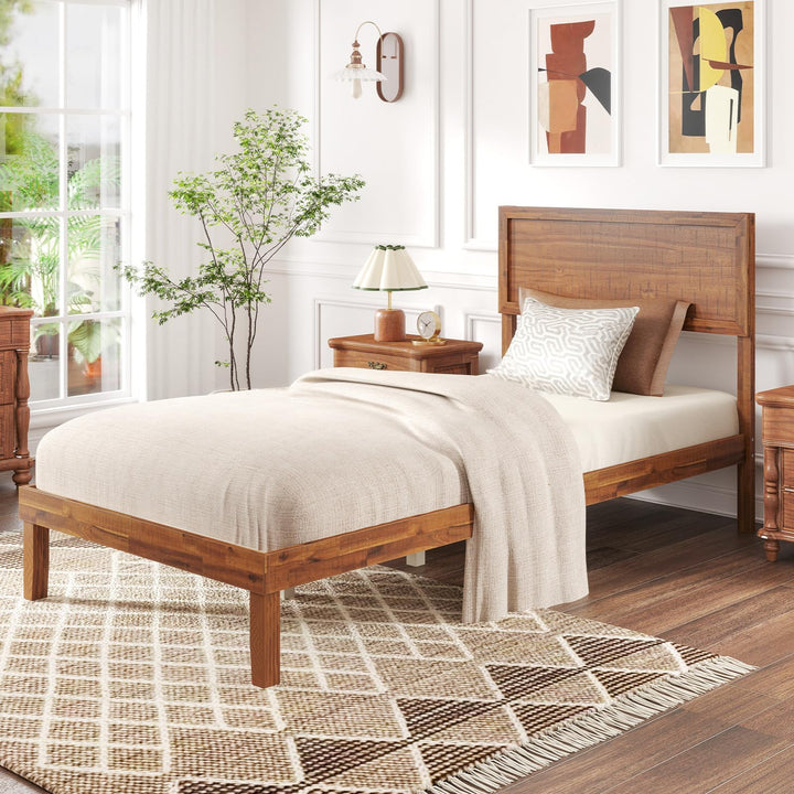 Giantex Wood Bed Frames with Headboard, Mid Century Modern Platform Bed
