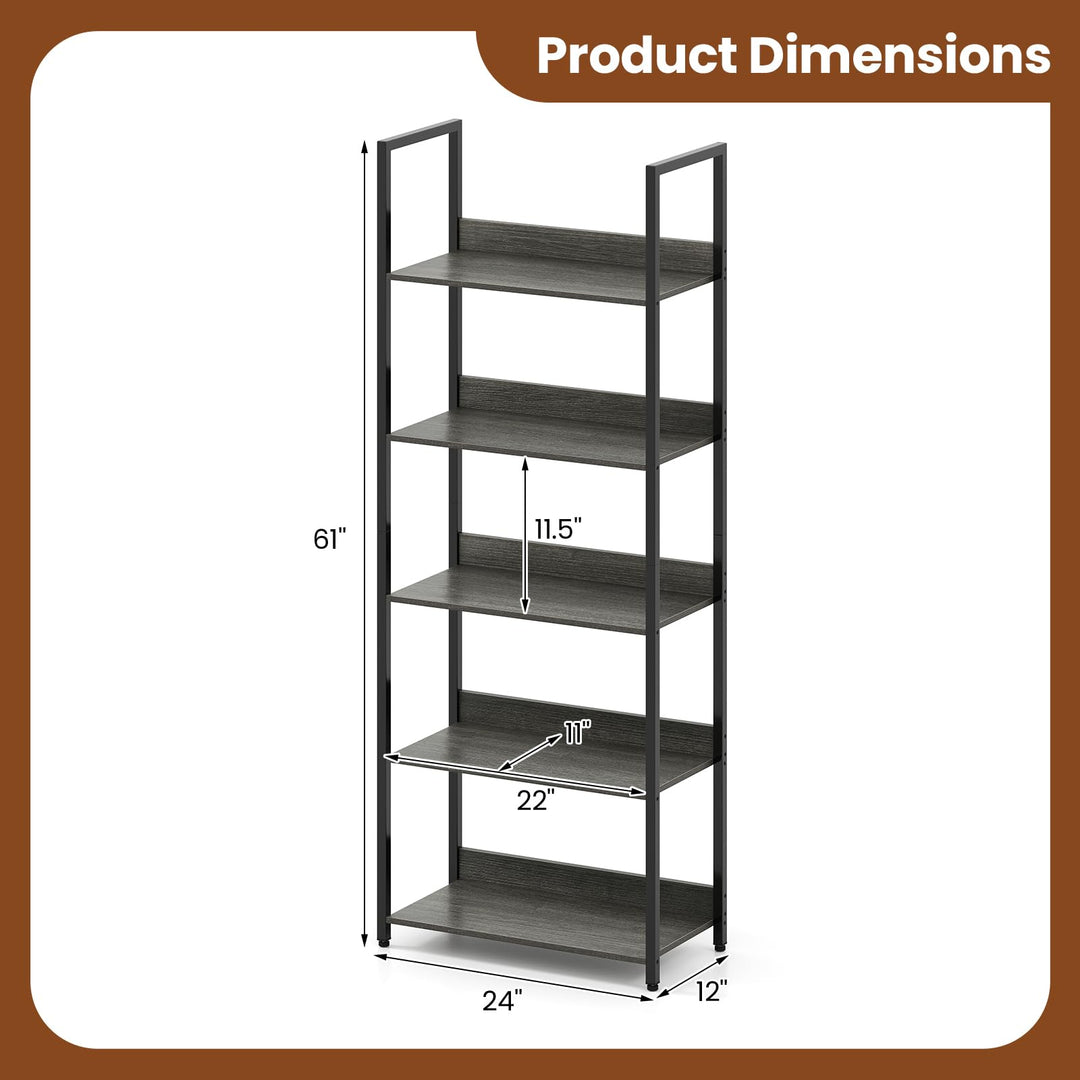 Giantex 5-Tier Tall Wooden Open Bookcase with Back Panels &amp; Metal Frame (1/2)
