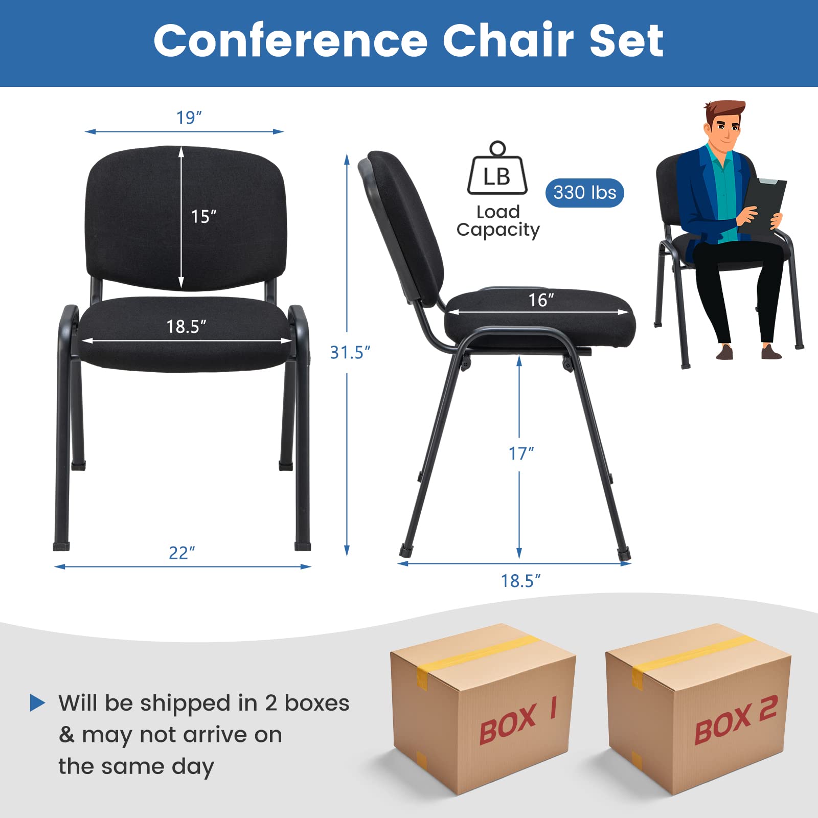 Giantex 10-Pack Conference Chair Set - Stackable Guest Chair with Metal Frame