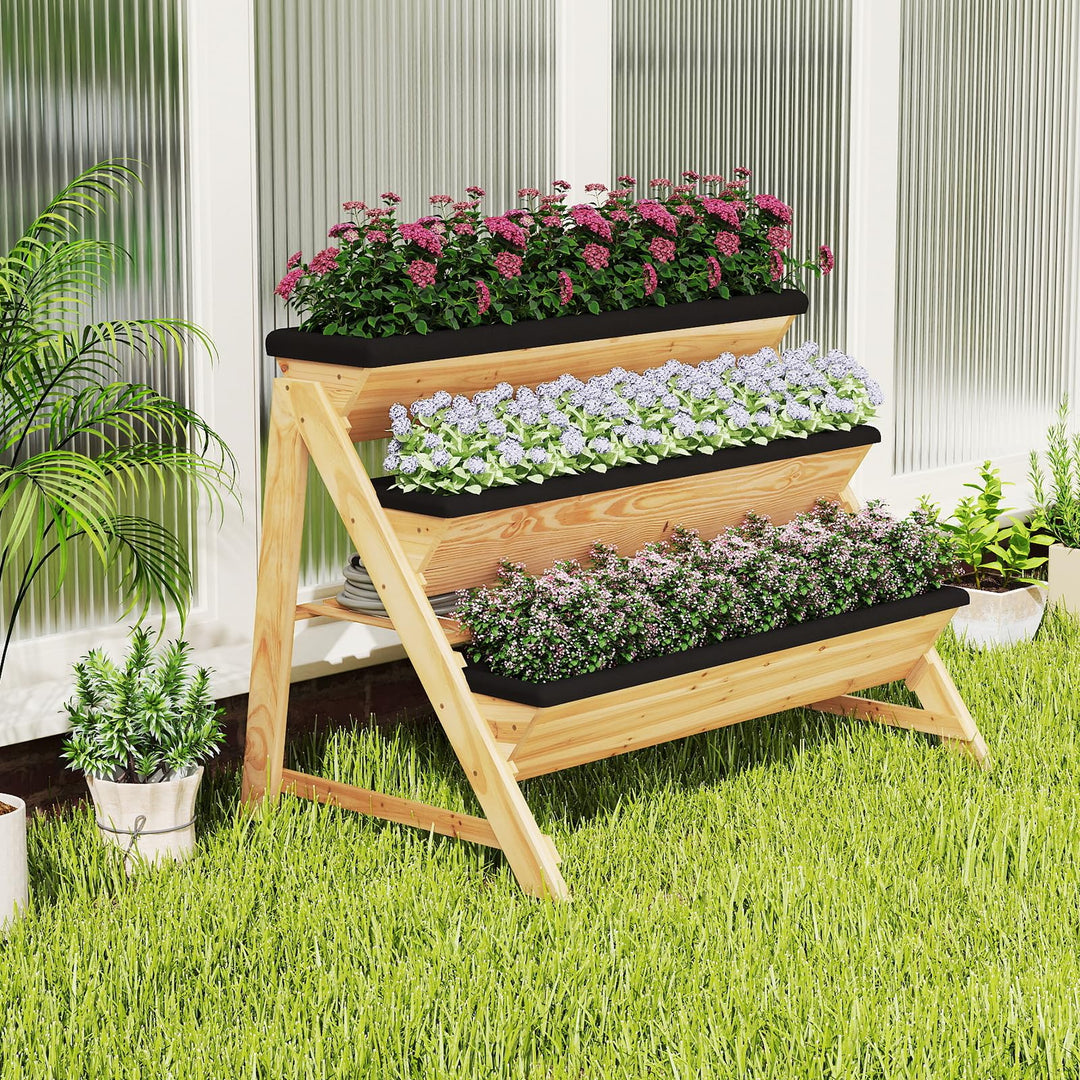 Giantex 3-Tier Vertical Raised Garden Bed Wood Elevated Planter Box with Legs