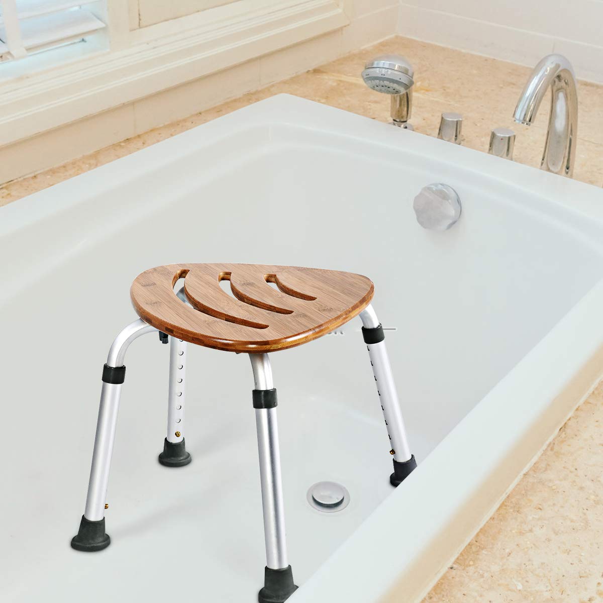 Waterproof Tool-Free Assembly Shower Stool Bamboo Bath Seat