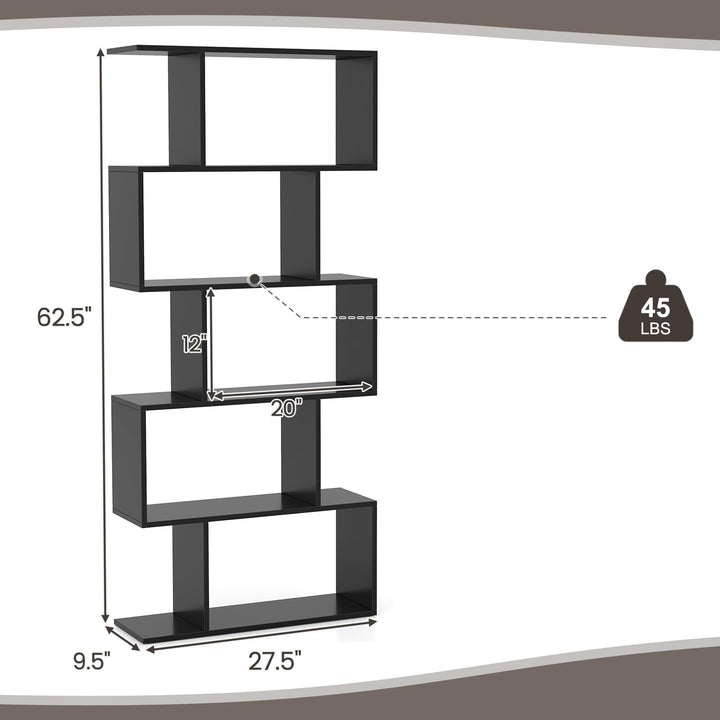 Giantex 5-Tier Geometric Bookshelf, 62.5" Tall Wood S-Shaped Bookcase with Anti-Tipping Device