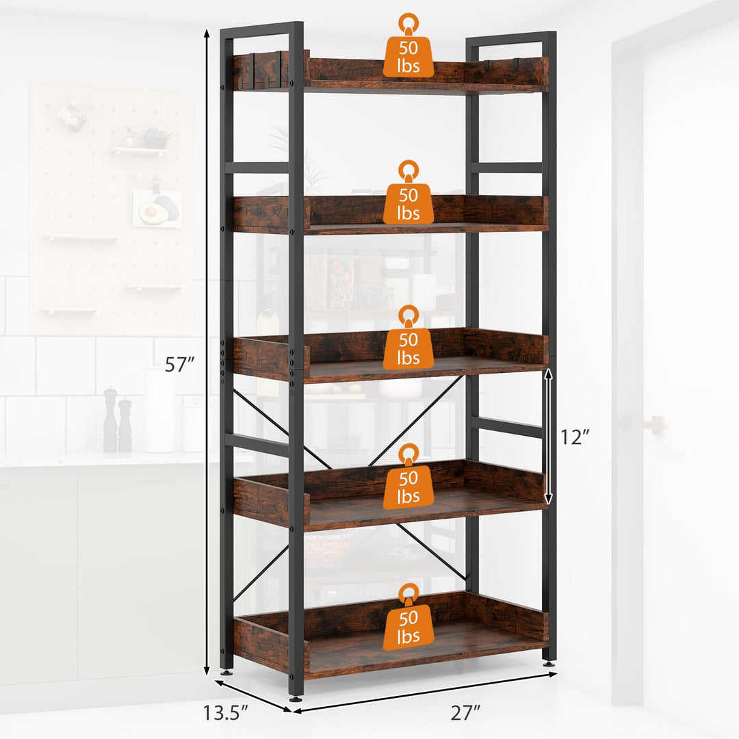 Giantex 5 Tier Bookshelf with 4 Hooks for Living Room