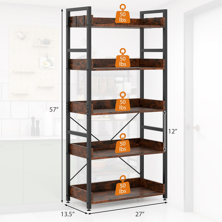 Giantex 5 Tier Bookshelf with 4 Hooks for Living Room