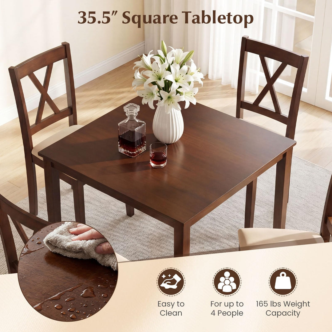 Giantex Dining Table Set for 4 | Square Kitchen Table Set w/ 4 Upholstered Chairs w/X-Shaped Backrest