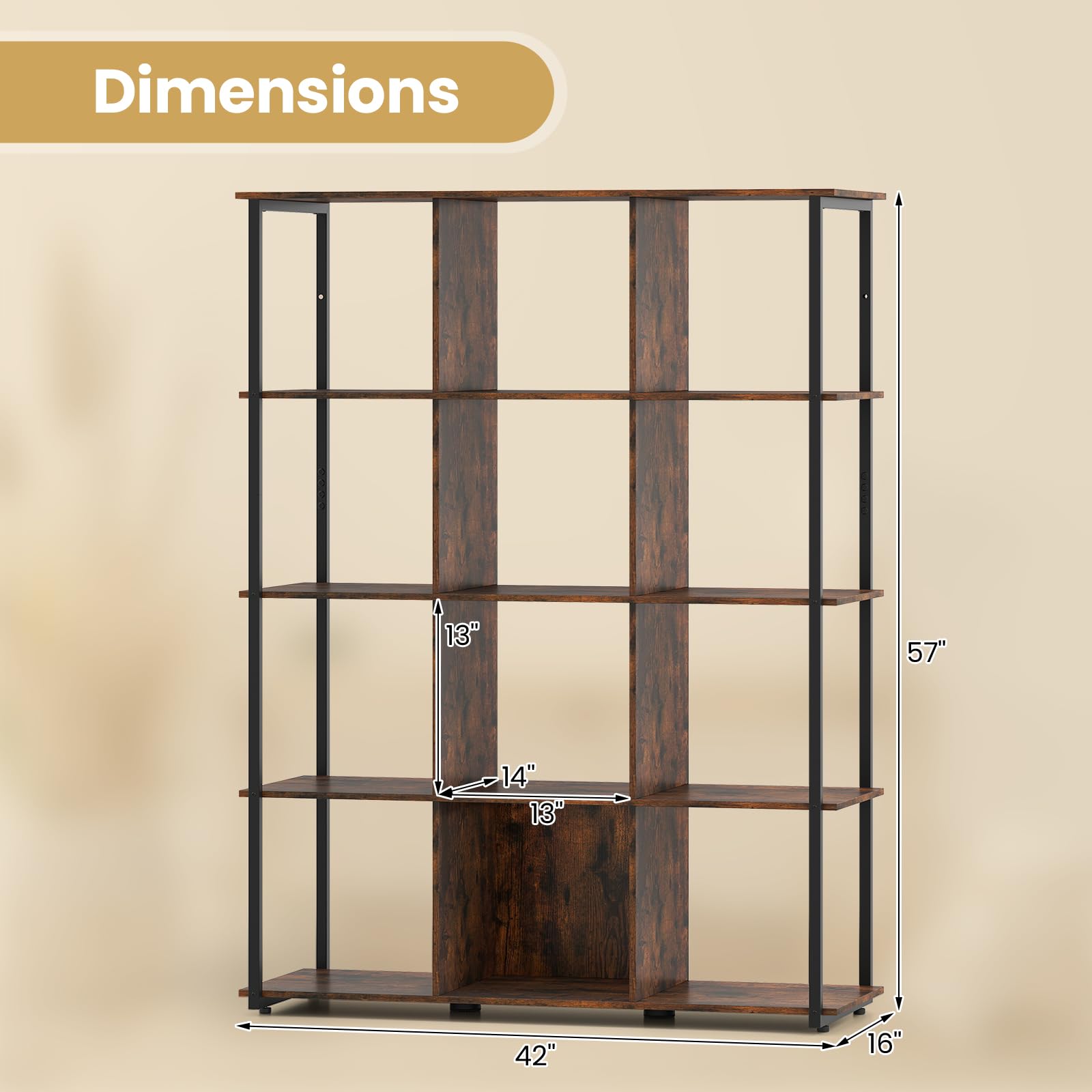 Giantex 12 Cube Bookcase 5 Tier Industrial Bookshelf