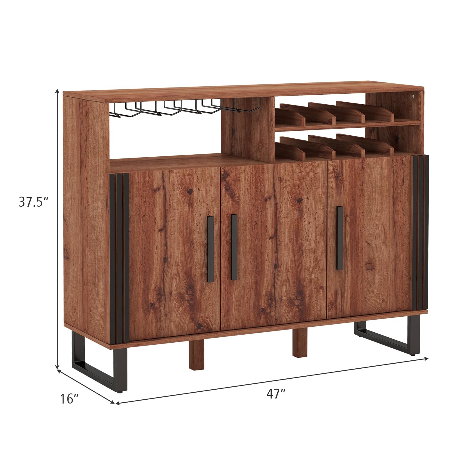 Giantex Wine Bar Cabinet, Buffet Sideboard with 3 Doors & Adjustable Shelves, Liquor Cabinet