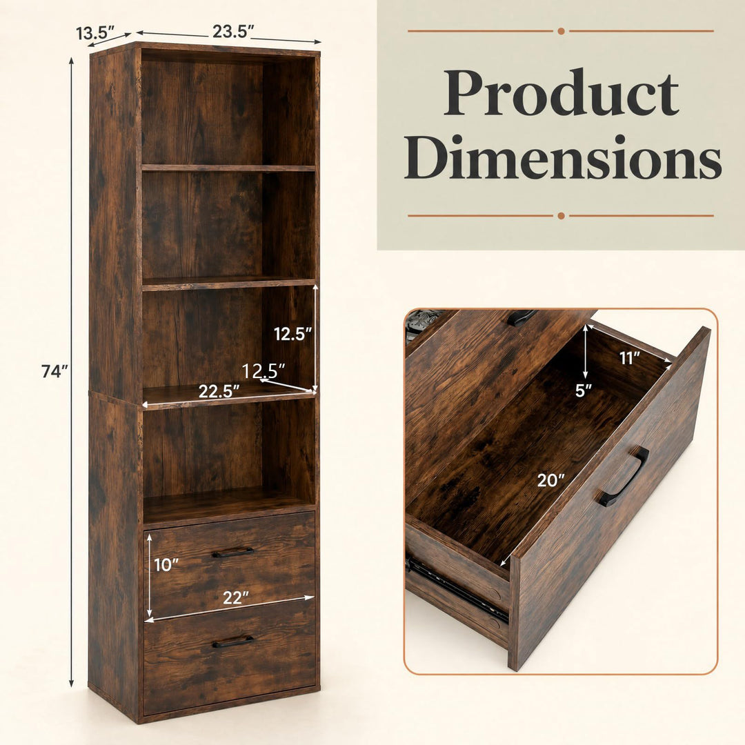 Giantex 74" Tall 4-Tier Bookcase