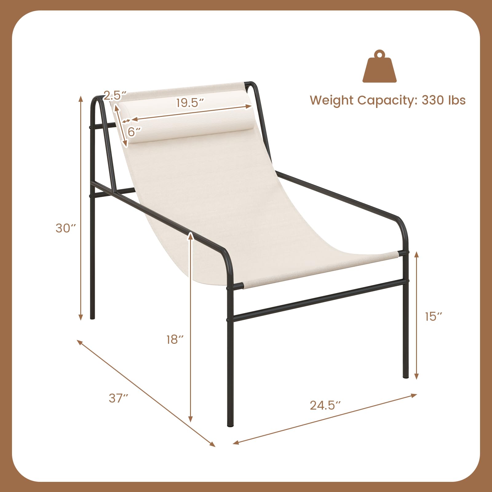 Giantex Patio Sling Lounge Chair, Modern Sling Accent Chair with Removable Headrest Pillow