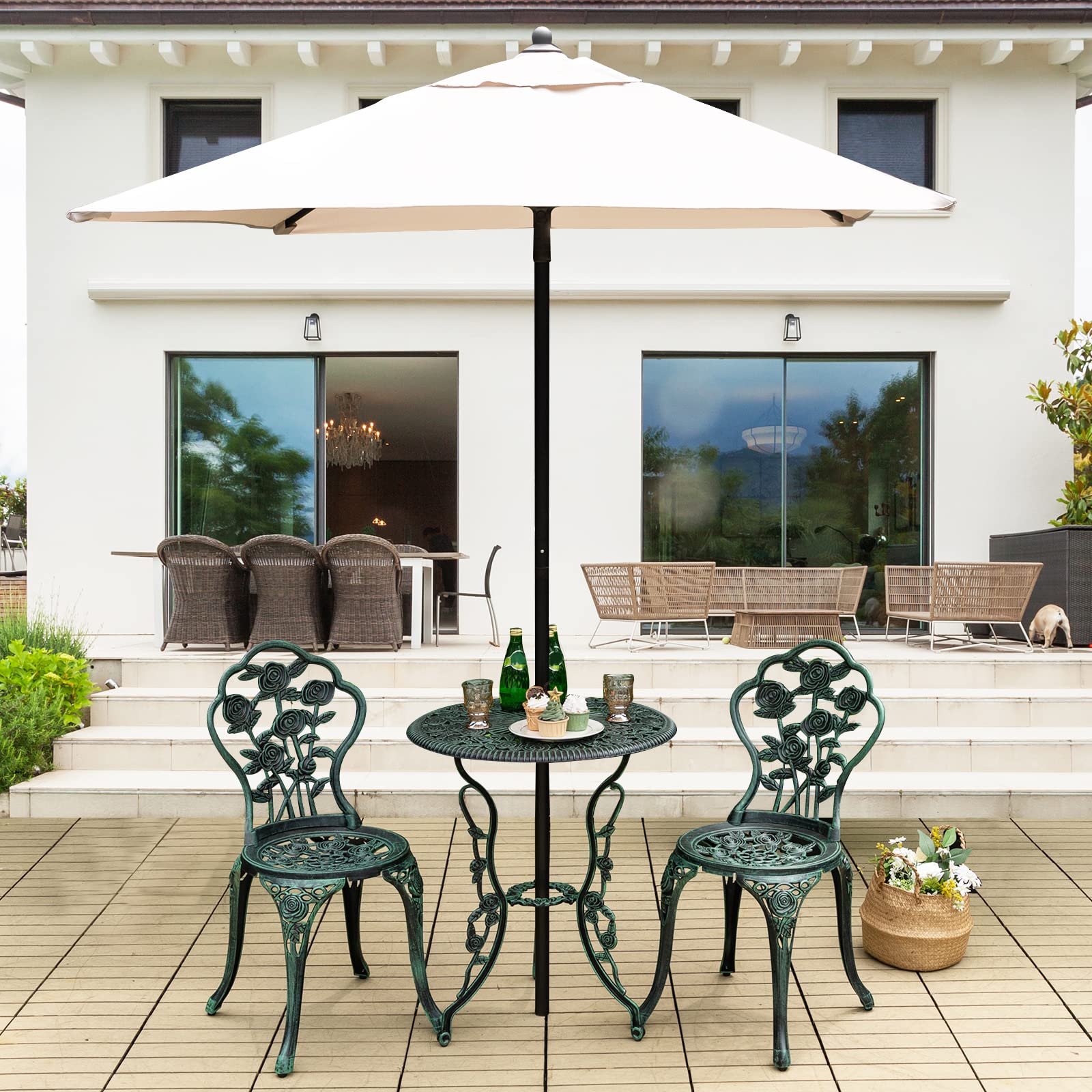 Giantex 3 Piece Bistro Set Cast Rose Design Antique Outdoor Patio Furniture (Rose Design)