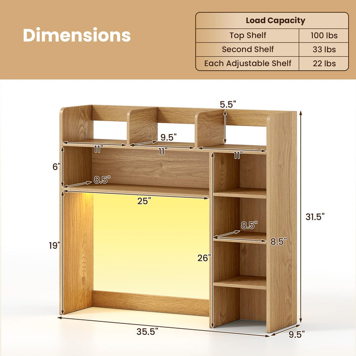 Giantex 35.5" Desktop Bookshelf with LED Lights