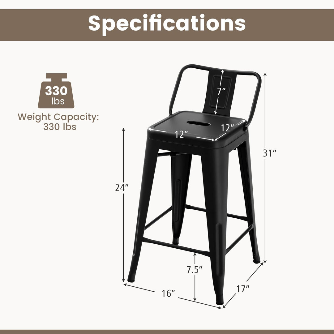 Giantex Metal Bar Stools Set of 4, 24" Counter Height Modern Industrial Barstools w/Removable Bucket Back & Footrest