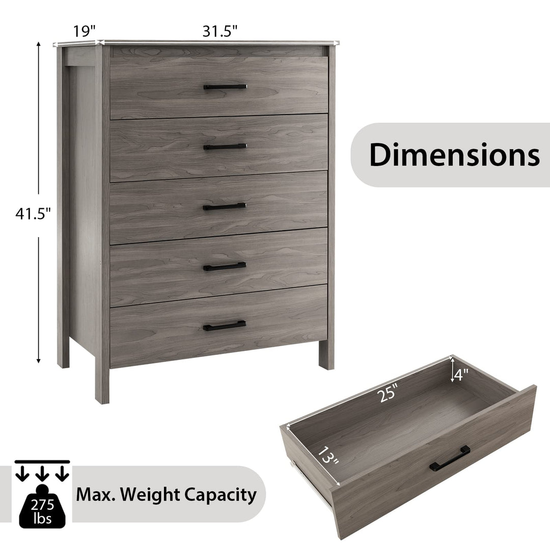 Giantex 5-Drawer Chest Dresser for Bedroom - 41.5" Multipurpose Storage Clothes Organizer