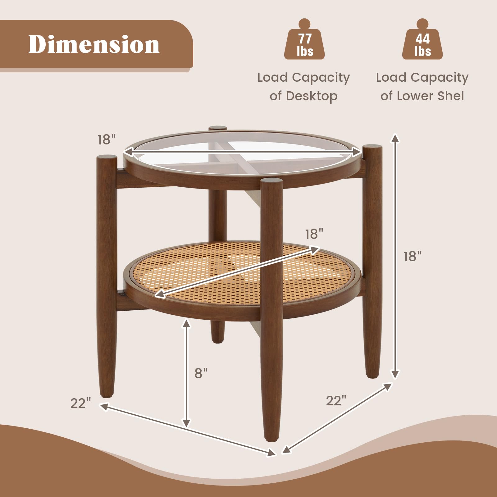 Rattan Round End Table - Giantex