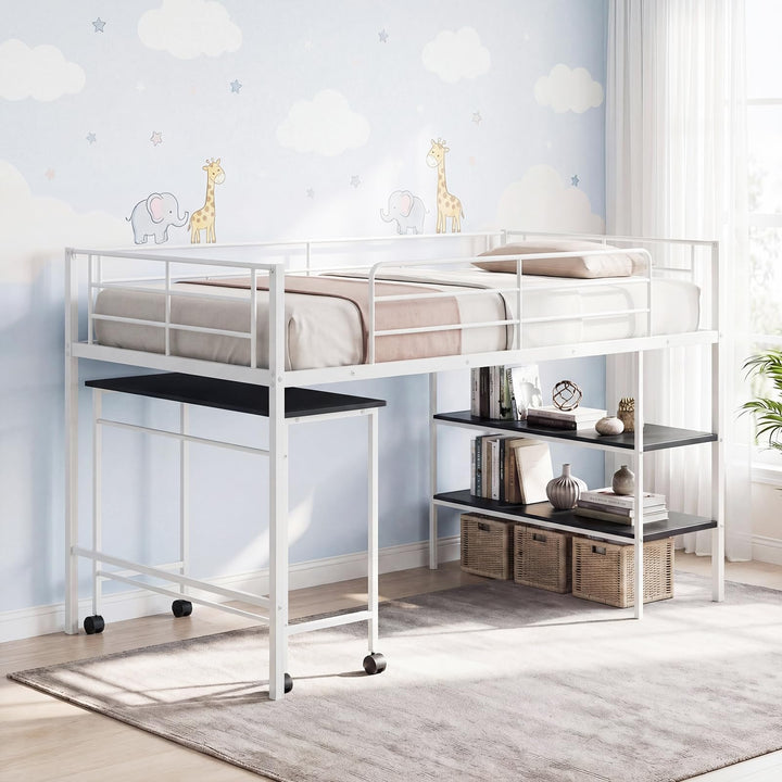 Giantex Low Loft Twin Size Bed with Desk &amp; Bookshelf