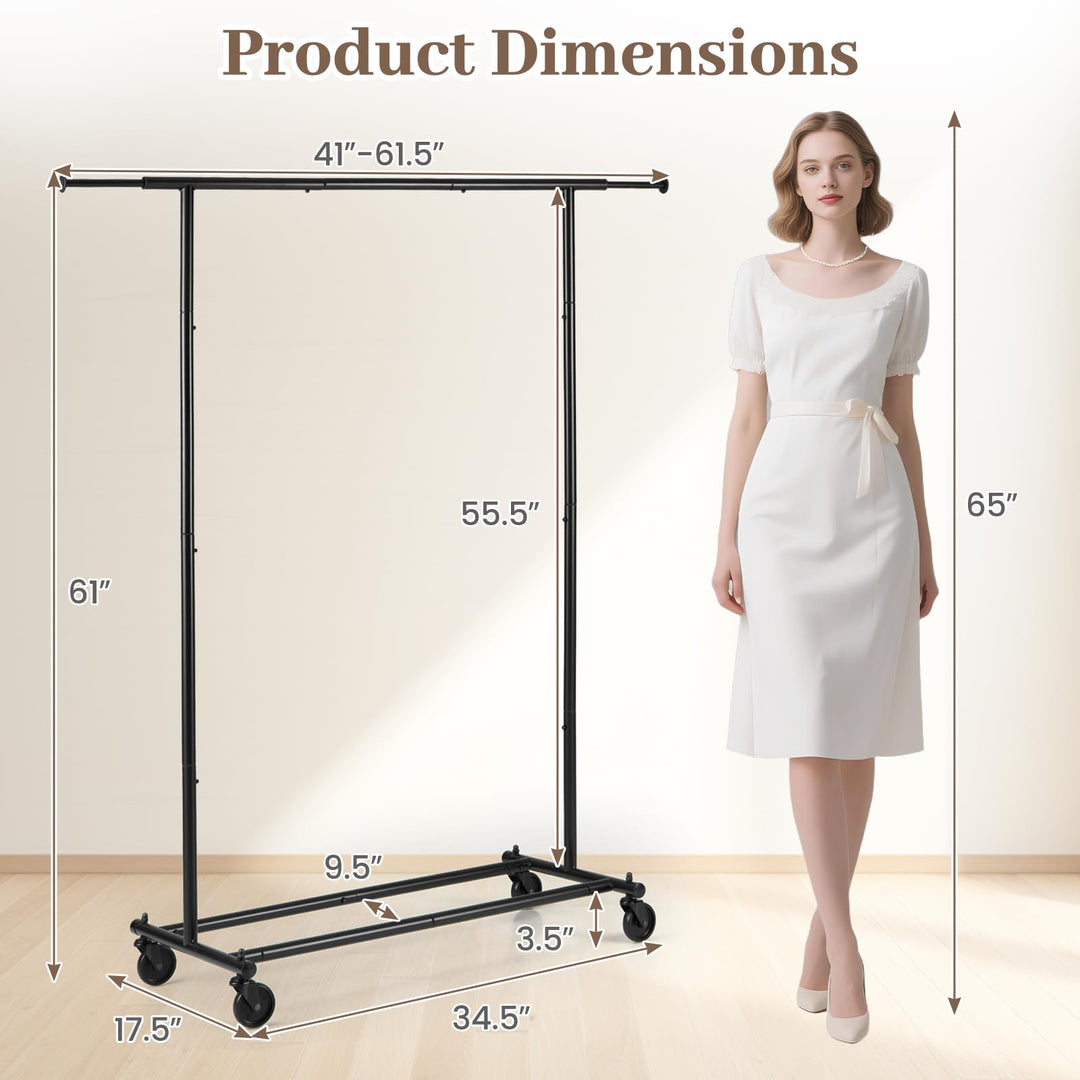 Giantex Extendable Heavy-Duty Rolling Clothing Rack with Wheels