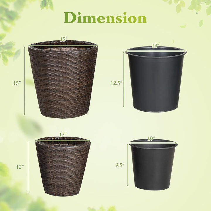 Giantex Set of 2 Plastic Planters | 15 Inch &amp; 11.5 Inch Taper Rattan Planters with Drainage Holes