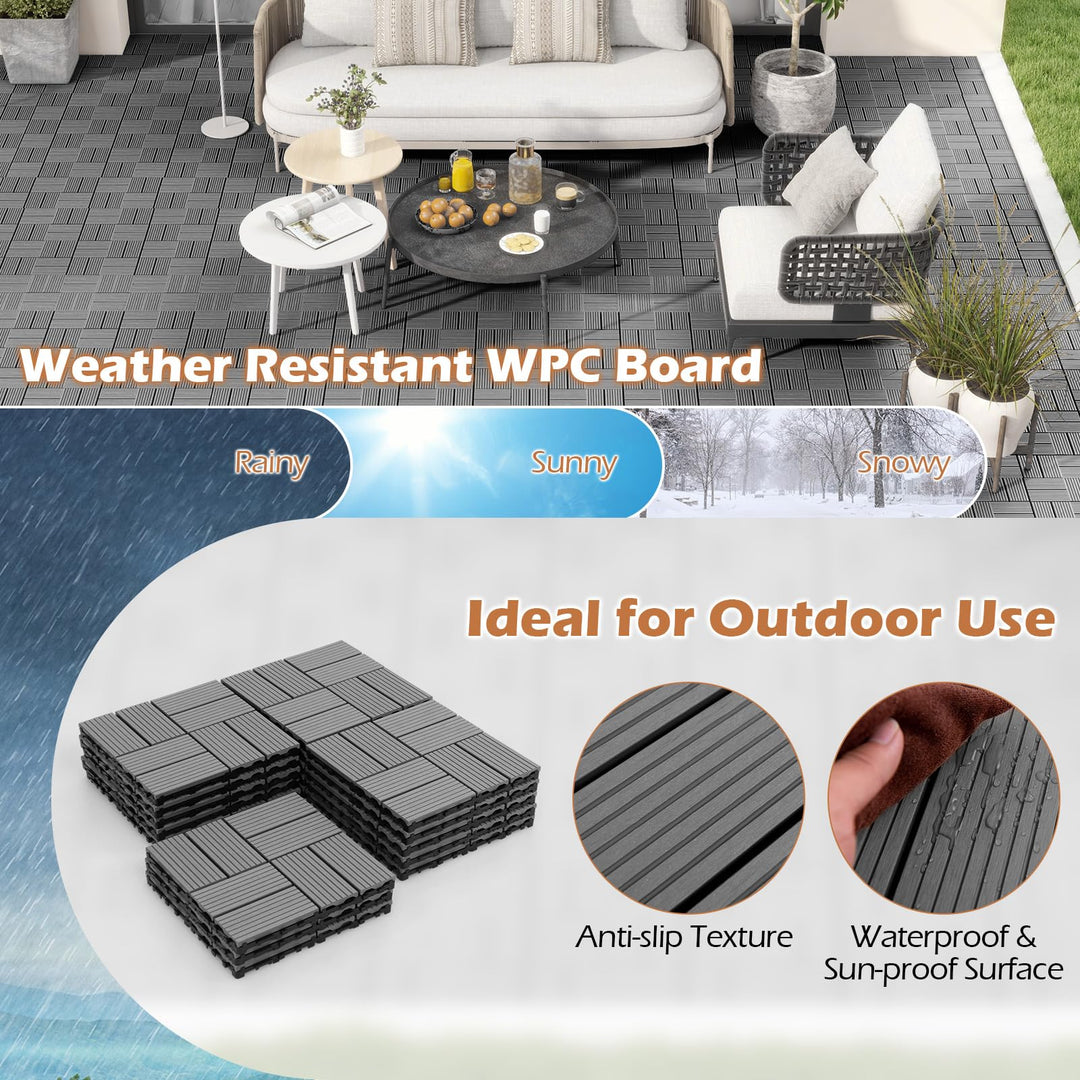 Giantex 18/36 PCS Interlocking Deck Tiles - 12" x 12" Composite Decking Boards Waterproof All Weather