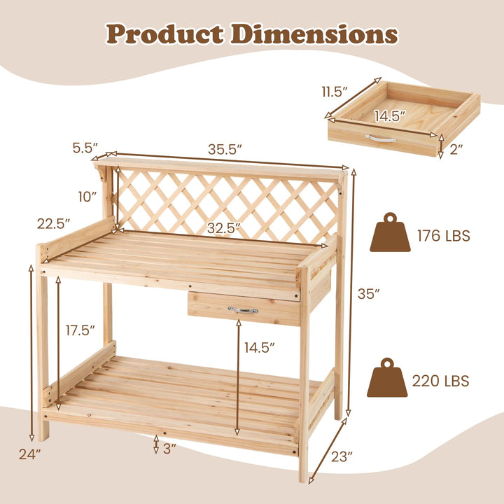 Giantex Wood Potting Table with 3 Tier Shelves