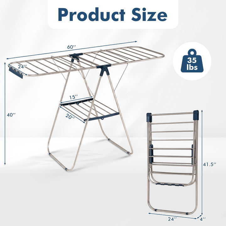 GIANTEX 60" L 2-Tier Foldable Clothes Drying Rack with Sock Clips