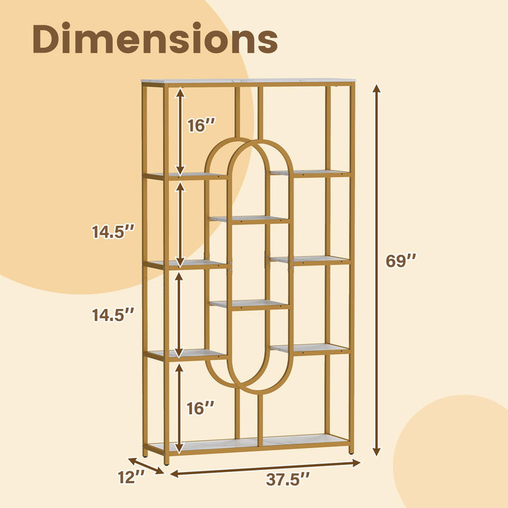Giantex 5-Tier Bookshelf 69" Tall Geometric Bookcase w/ 10 Open Shelves