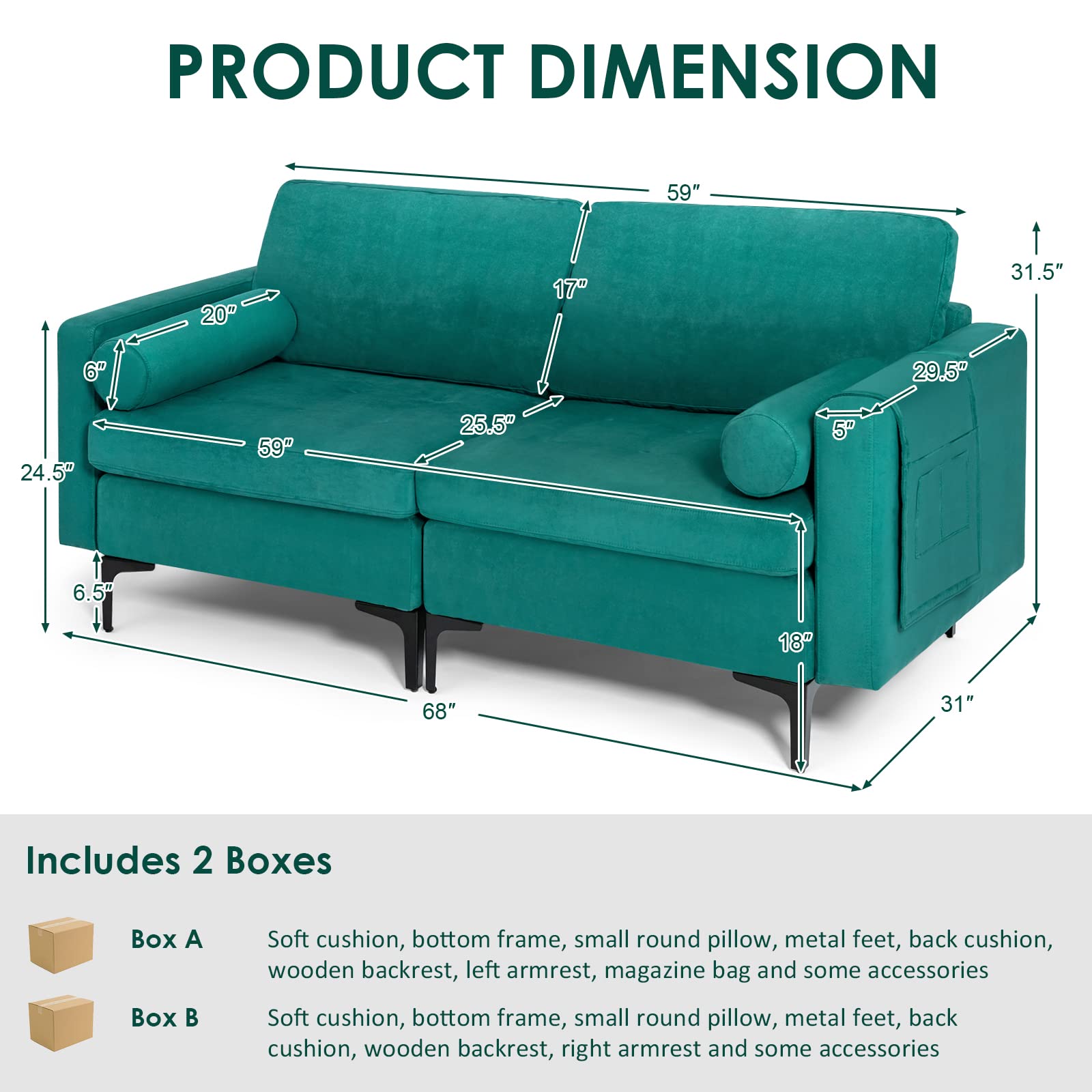 Giantex 68" Modern Loveseat, 2-Seater Sofa Couch
