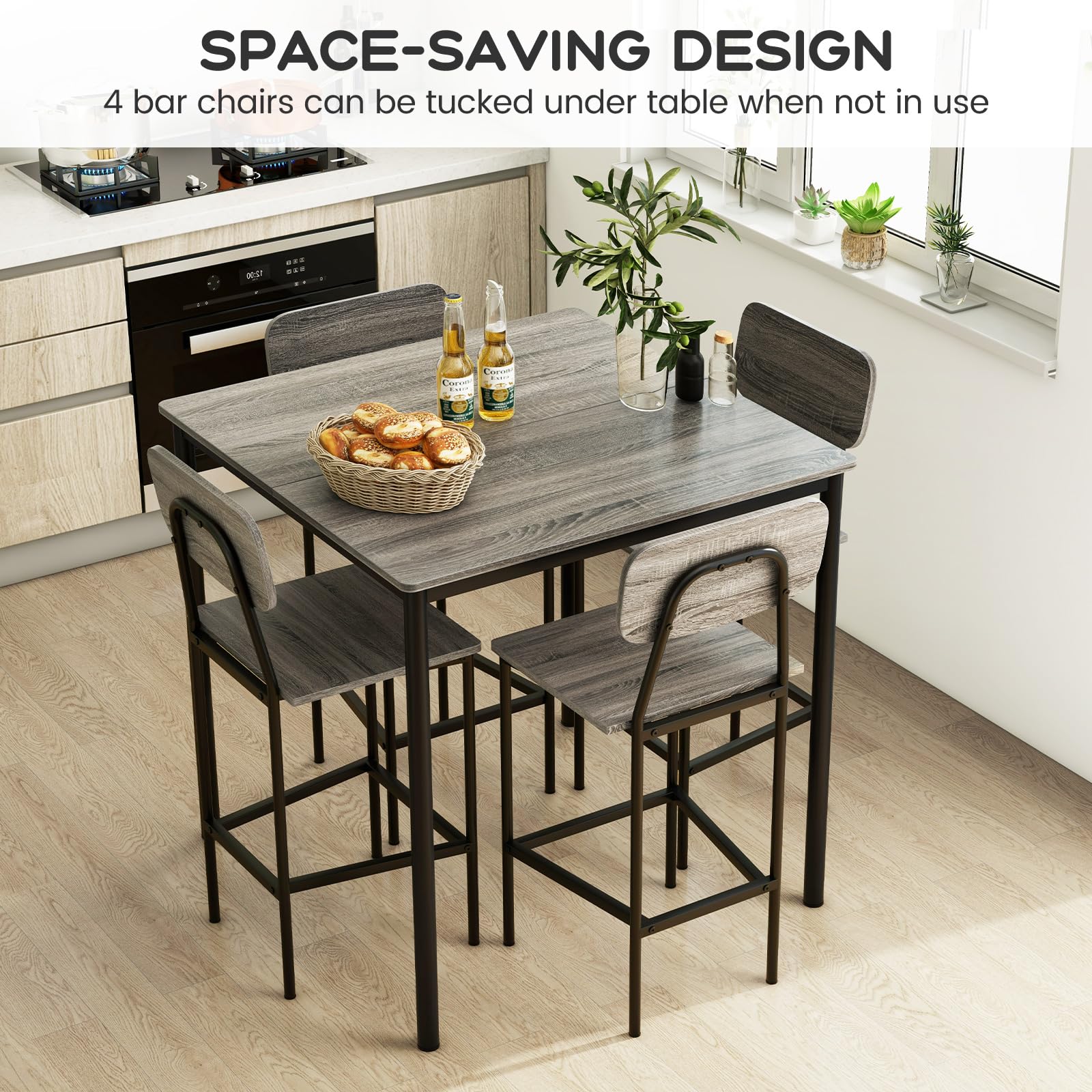 Giantex 5-Piece Dining Table Set W/Counter Height Table & 4 Bar Stools