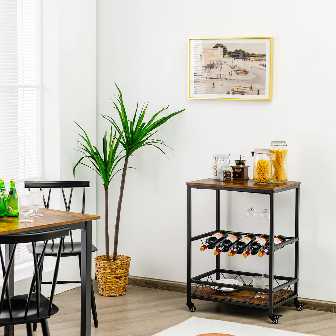 3-Tier Rolling Kitchen Island Cart Industrial Style Trolley Serving Cart