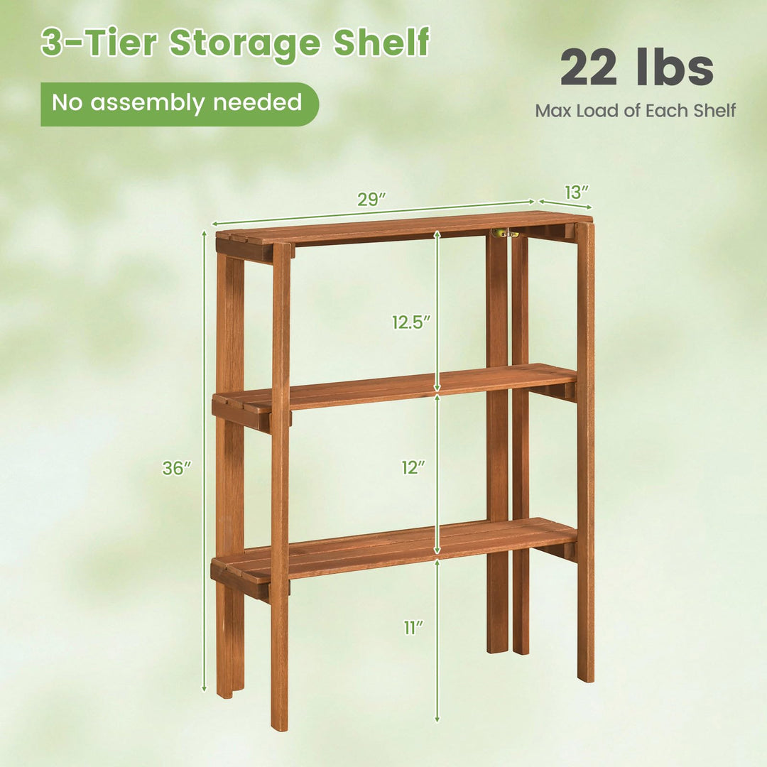 Giantex 3-Tier Foldable Solid Wood Indoor Outdoor Flower Pot Display Rack
