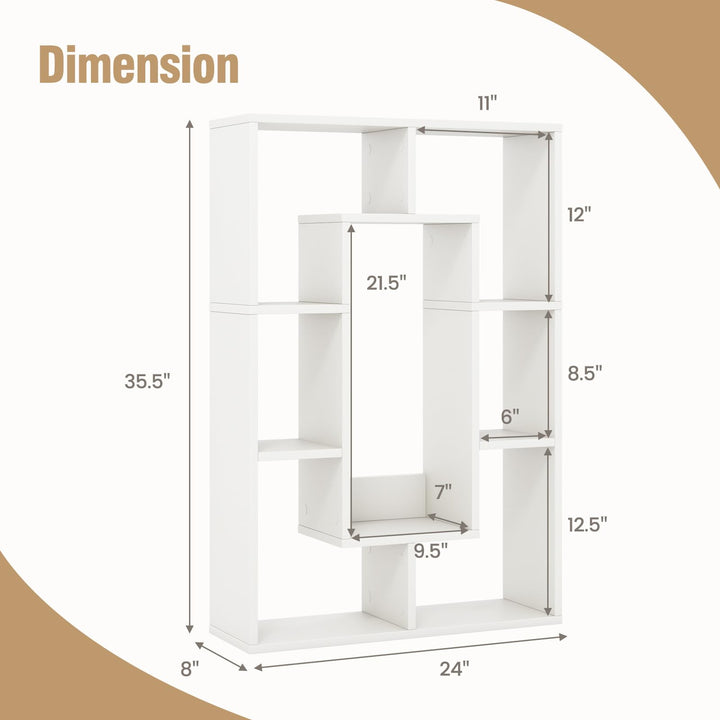 Giantex 7-Cube Bookcase White, Modern Freestanding Wooden Rectangular Bookshelf with Anti-Tipping Kits