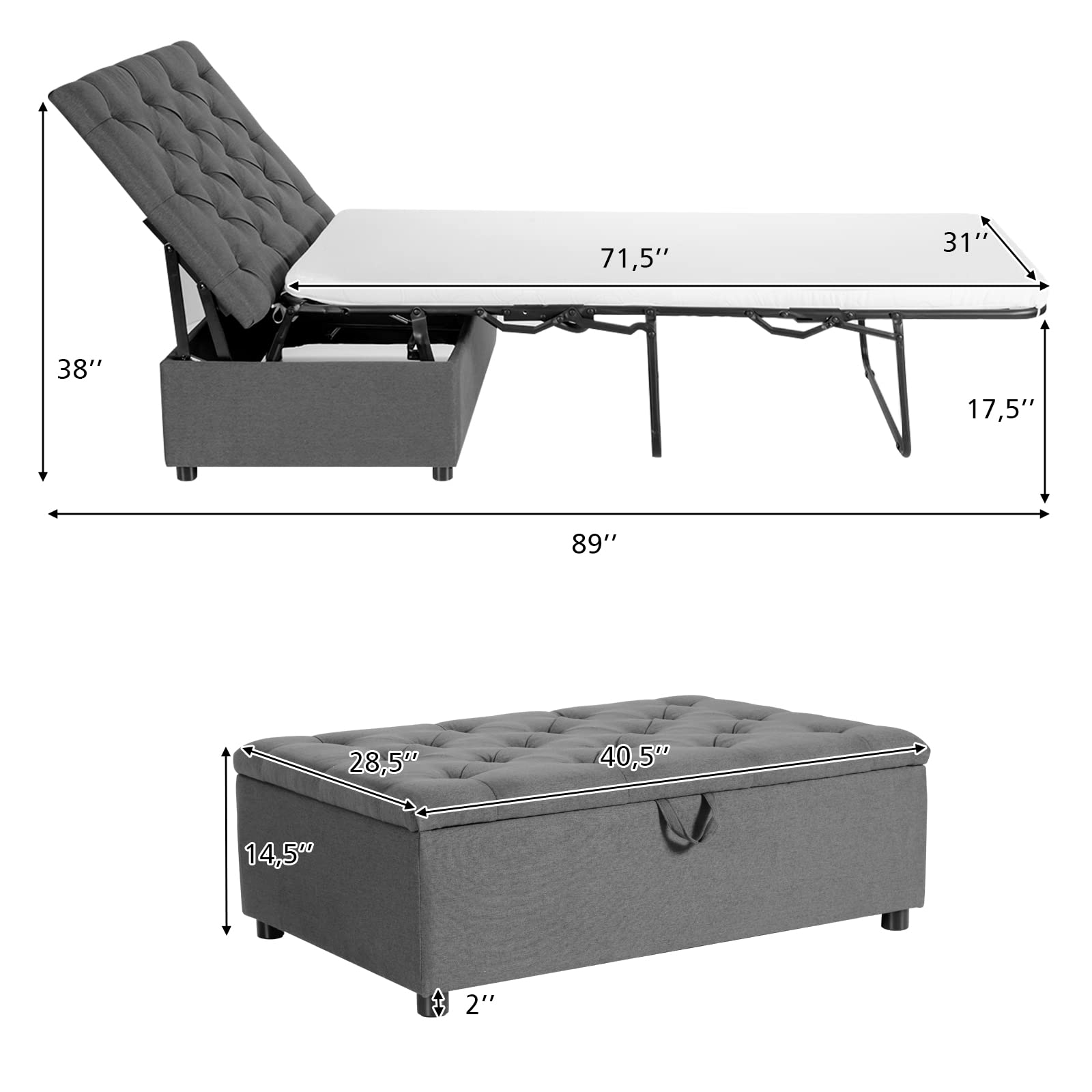 Giantex Ottoman Folding Bed, Fold Out Sleeper Bed with Mattress, Convertible Chair into Sofa Bed