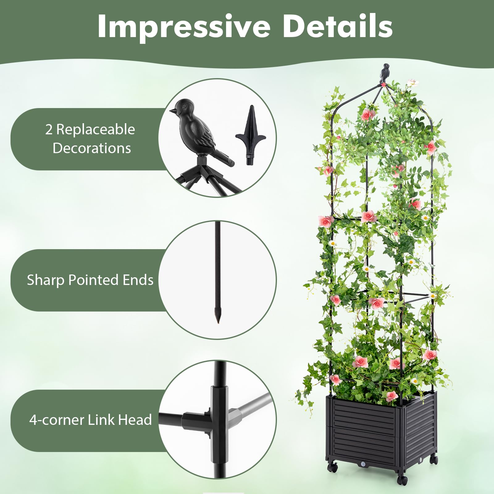 Giantex Raised Garden Bed with Tomato Cages, Obelisk & Bird Top